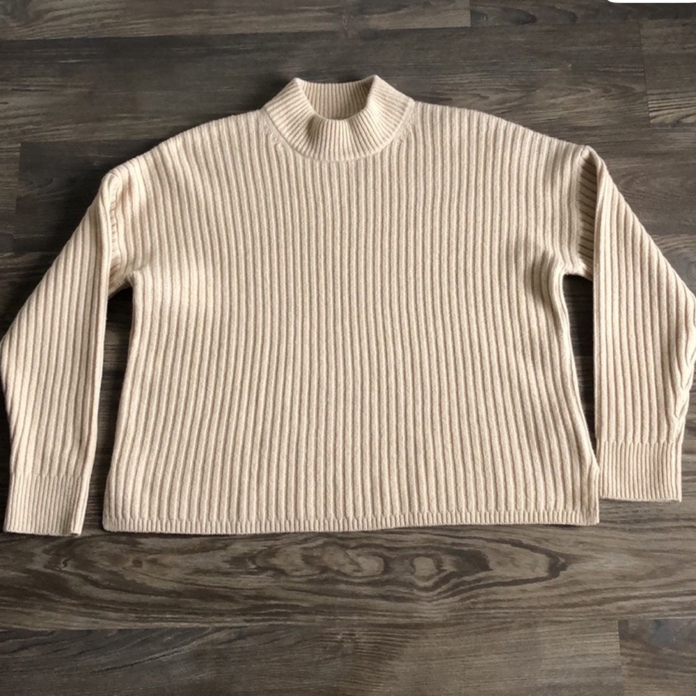 Madewell Resourced Cashmere Ribbed Mockneck Pullover Sweater Heather Beige